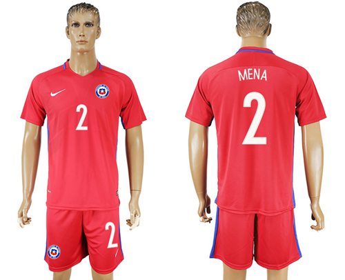 Chile #2 Mena Home Soccer Country Jersey - Click Image to Close